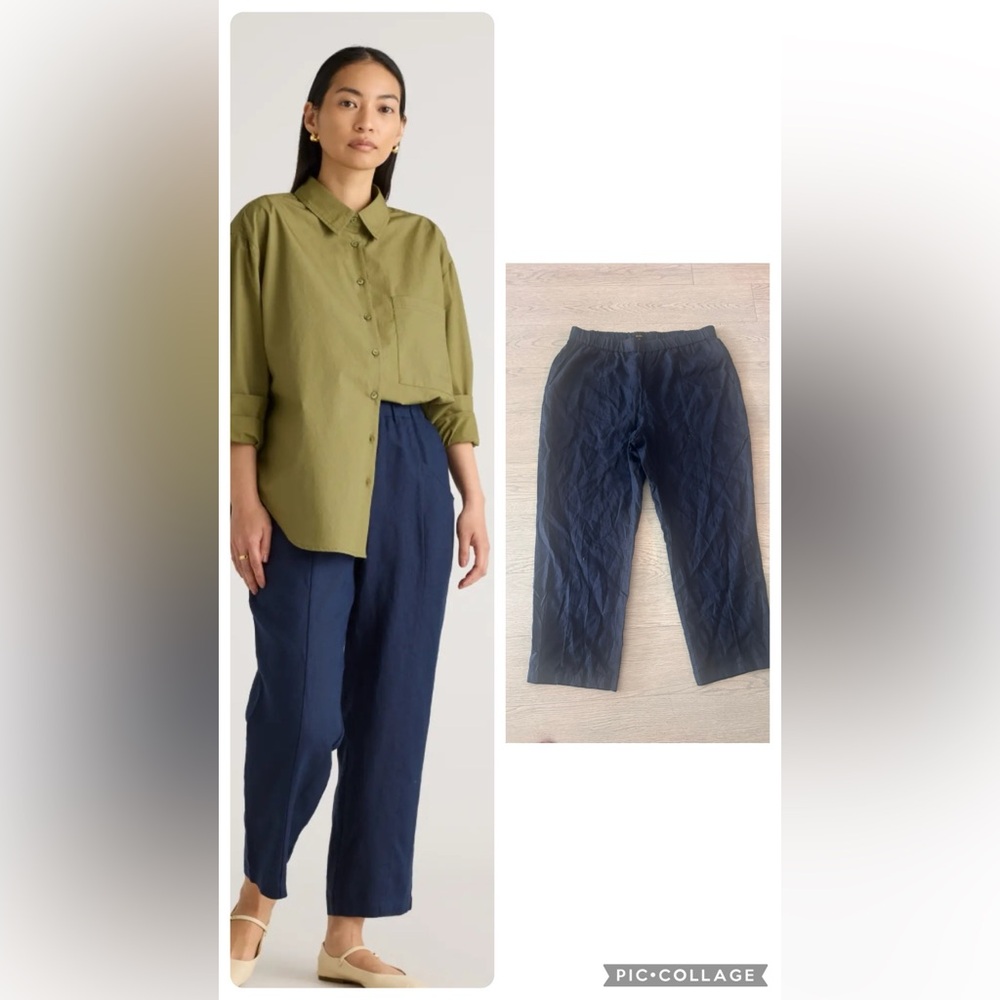Quince 100% European Linen Pants Tapered Navy Coastal Lagenlook Womens Size XL
